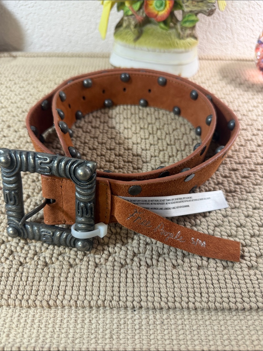 Free People S/M Cognac Suede Studded Western Boho Statement Belt